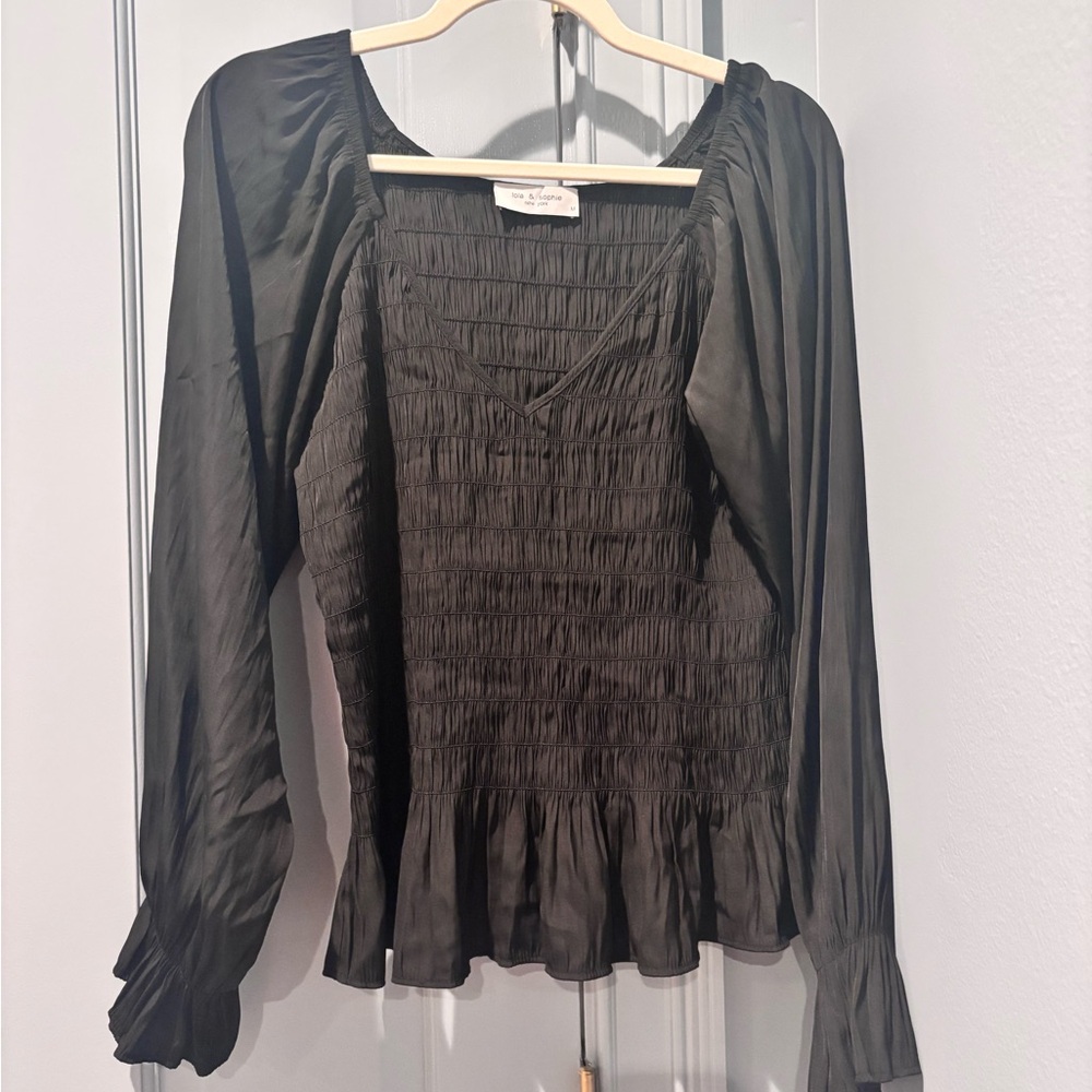 Lola & Sophie Black Smocked Blouse